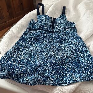 Lands End Blue and White Patterned swim Dress XL